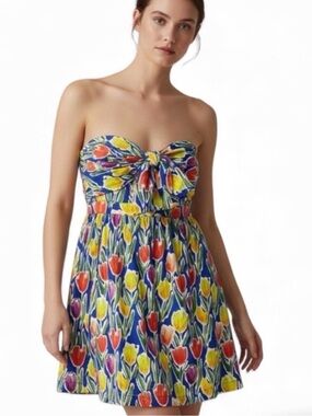 English Factory Tulip Floral Strapless Mini Dress NWT Large Cotton